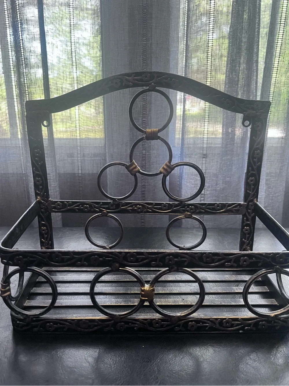 Ornate Floral Design Metal Wall Shelf 11”L x 10”H x 5”W